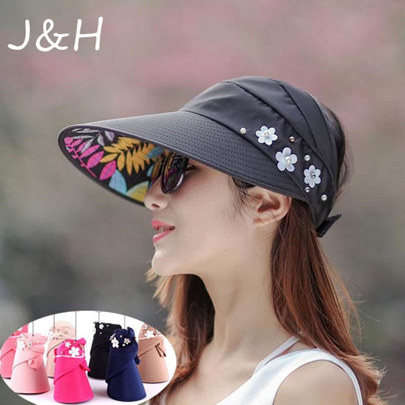 

Women Summer Sun Hats Pearl Flower Packable Visor Hat Solid Cycling Female Cap Beach Vacation Gift Wide Brim, Beige