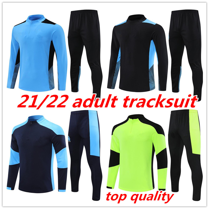 

2021 2022 Marseille adult tracksuit Men Football Training Suits 21 22 Survetement mens Soccer Maillots Foot Chandal set, Black
