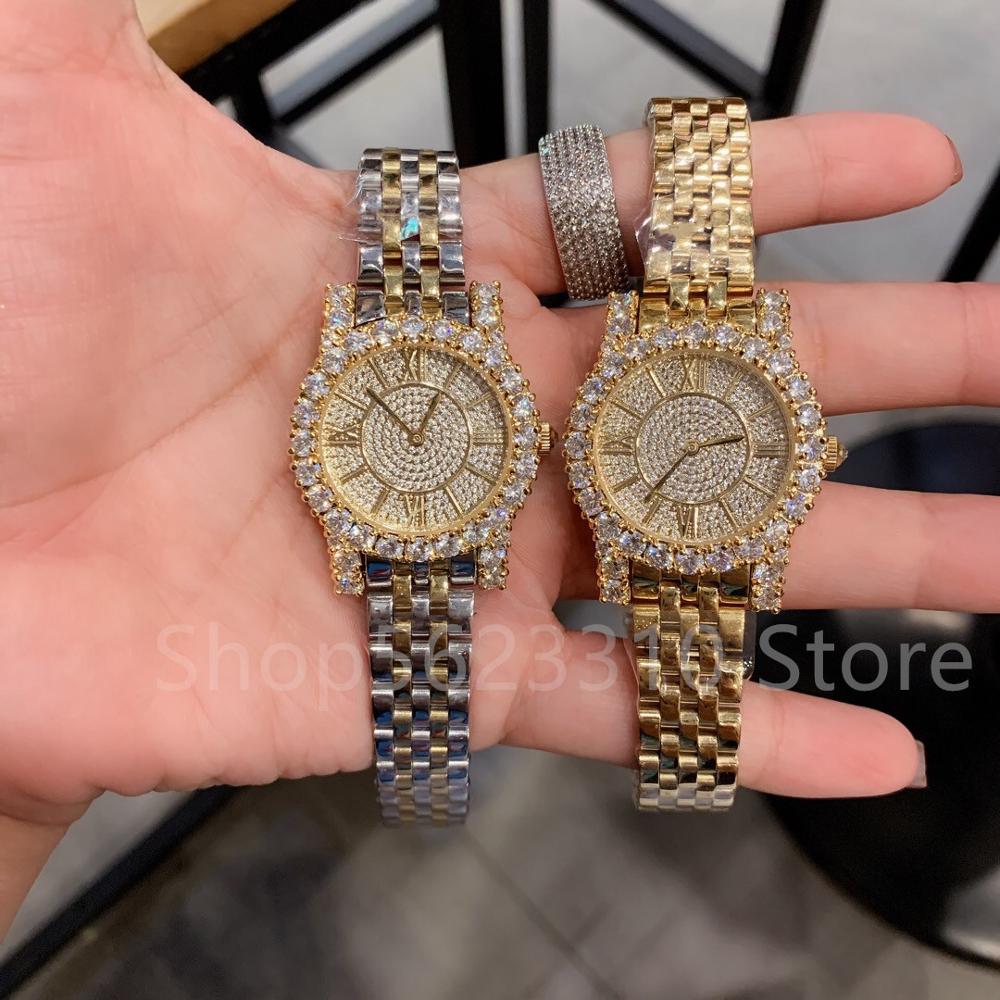 

Classic New Brand DU watches Female all crystal Quartz wristwatch Roman clock Unique Gold silver senior design steel watch, Multi-color