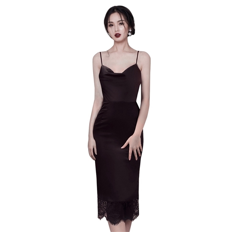 

Sexy V-neck Sleeveless Dresses Women Spaghetti Strap Mid-Calf Sheath Party Femme Clothes Summer 210603, Picture color