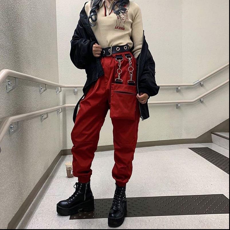 

korean goth hip hop womens capris harem loose streetwear elastic high waist trousers black red gothic baggy cargo, Black;white