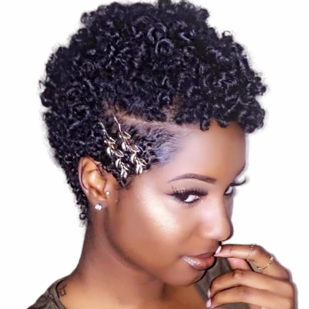 

Short human hair clemons short Afro Kinky Curly Lace Front Wigs Glueless peruvianhair virgin Full machine none LaceWig, 1b color