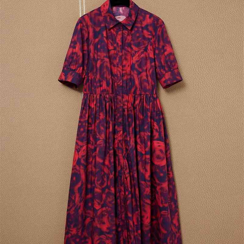 

Truevoker European Runway Trends 100% Cotton Dress Lady Shor Sleeve Red Print Resort Midi Prom Robe Mujer Festa Vestido 210602, Blue