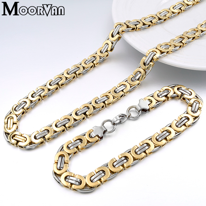 

Moorvan Stainless Steel Men Jewelry Set Fashion Egypt Byzantine Bracelet Necklace Sets 11mm Width jewellery for Womens Manss