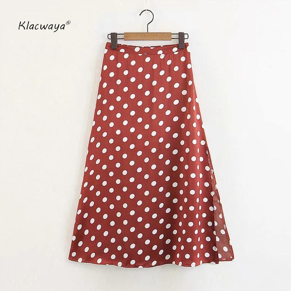 

women dot long skirts summer fashion ladies mid-calf A-line skirt chic girls casual style 210521, Black