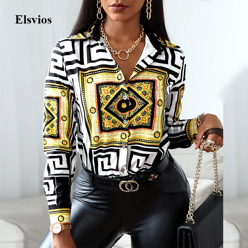 

Spring Autumn Floral Print Lady Blouse Shirts Sexy V Neck Waist Lace-Up Button Tops Shirt Fashion Casual Women Long Sleeve Blusa, 03 star white