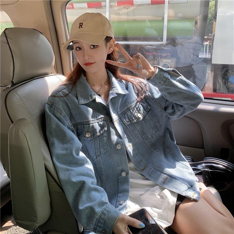 

Women's Jackets Fast Fashion Wear ~ Autumn And Winter Style Loose Personality, Casual Versatile Retro Lapel Denim Jacket, Black;brown
