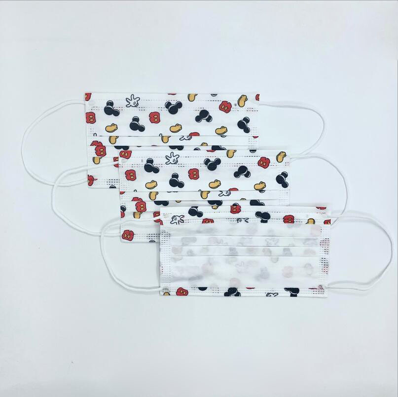 

Brand Designer 3 Layer Adult White Cartoon Print Disposable Face Masks With Elastic Ear Loop Dustproof Prevention Influenza Face Mouth Mask