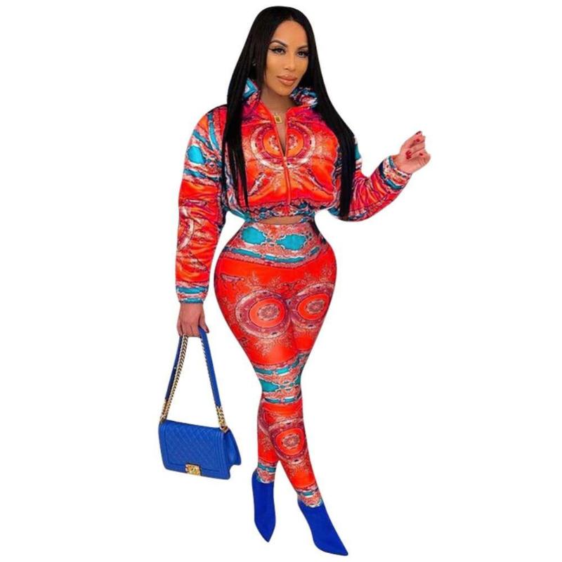 

Women's Two Piece Pants Zip Up Jacket 2 Set Puffer Women V Neck Long Sleeve Ladies Warm Down Coats Outwear Coat Thin Light, White