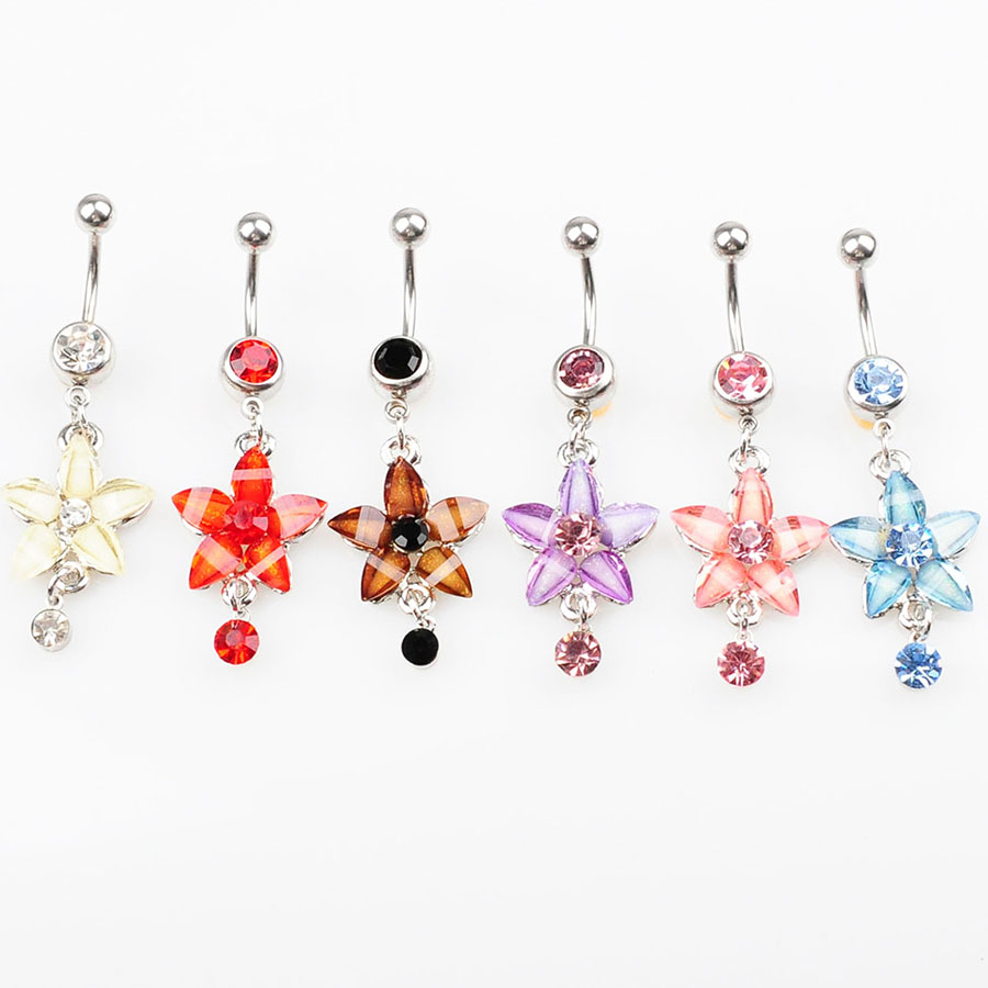 

D0348 Flowers Belly Navel Button Ring Mix Colors