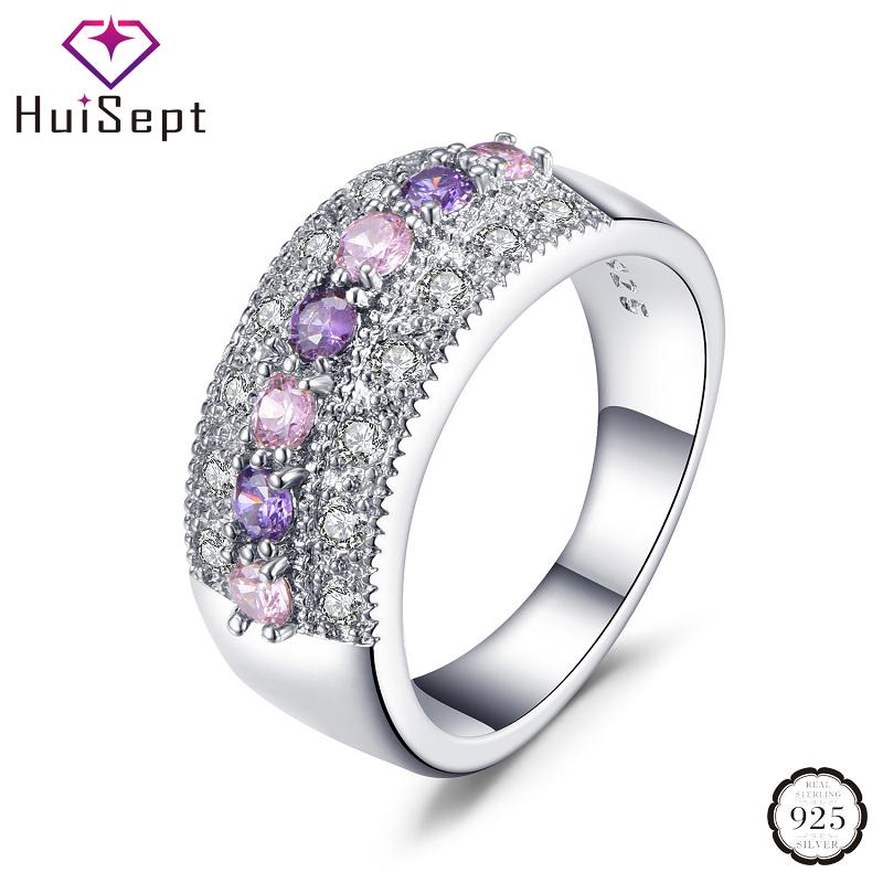 

Cluster Rings HuiSept Trendy Women 925 Silver Round Shaped Amethyst Zircon Gemstones Jewellery Ornament Ring For Wedding Party Wholesale