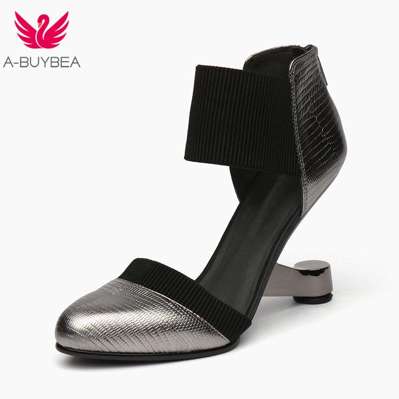 

A-BUYBEA Heels Women Shoes D'Oray Two-Piece Round Toe Metal High Woman Pumps Mixed Color Size 34-39 Dress, Black