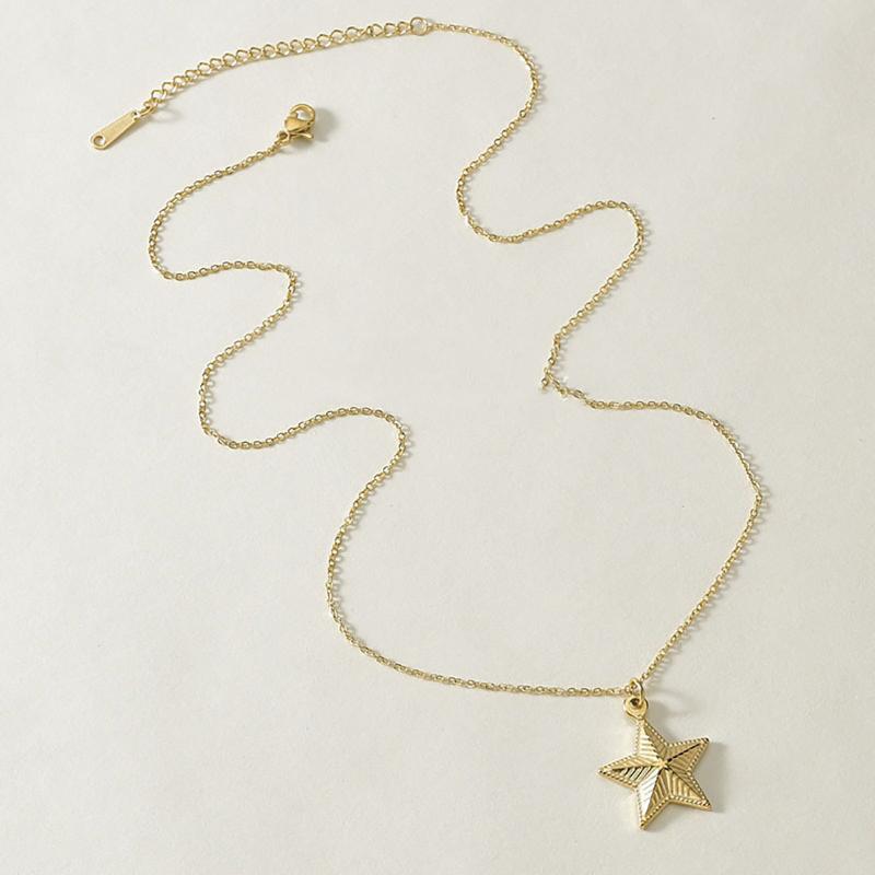 

Chains Simple Fashion Three-dimensional Five-pointed Star Pendant Necklace Female Stainless Steel Personality All-match Sweater Chain, Silver