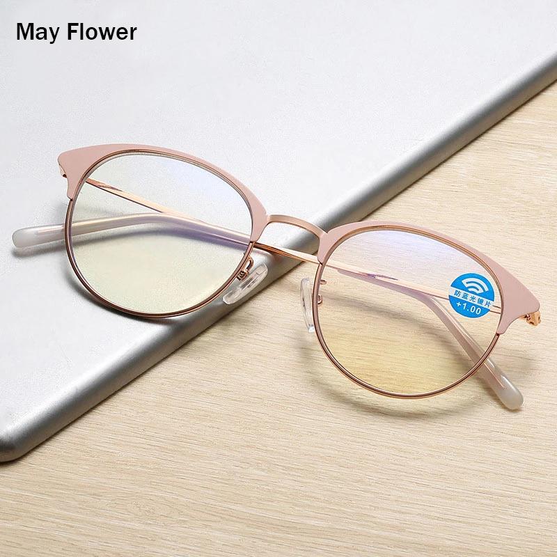 

Sunglasses Alloy Anti Blue Light Presbyopic Eyeglasses Ultralight Hyperopia Eyewear Women Pink Round Reading Glasses Female Diopters+3.5+4, White;black