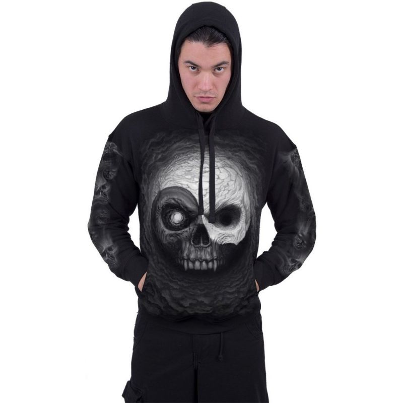 

Black and white color matching skull pattern men's 3D printing hoodie visual impact party top punk goth round neck high-quality America