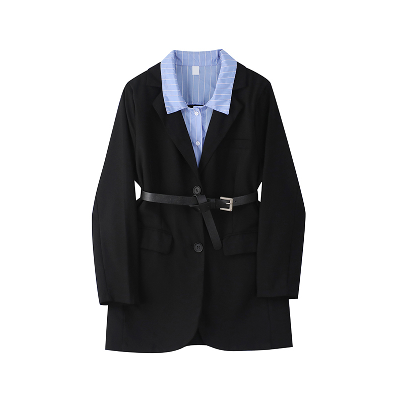 

women's suits & blazers outono inverno retalhos do vintage elegante camisa feminina blazer falso dois manga longa jaqueta outerwear chi, White;black