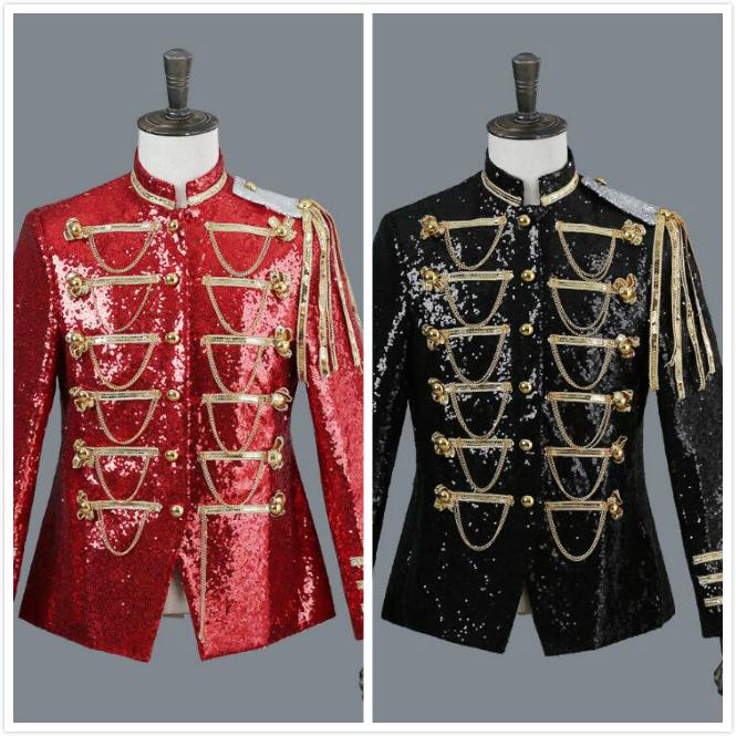 

Men' Suits & Blazers Jacket PerforMence Tuxedo Show Sequins Silver-white Black Red Mens Blazer Single Breasted Noble Royal Knight