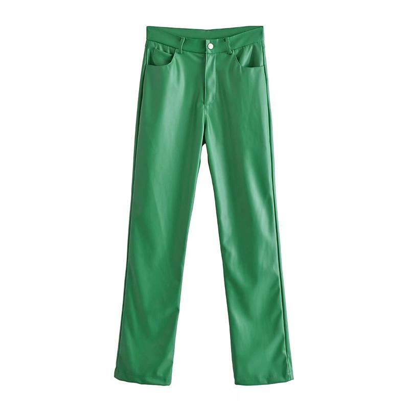 

Women's Pants & Capris PU Leather High Waisted Women Fashion Green Faux Trousers Elegant Pockets Female Ladies 2022 Brand, Black;white