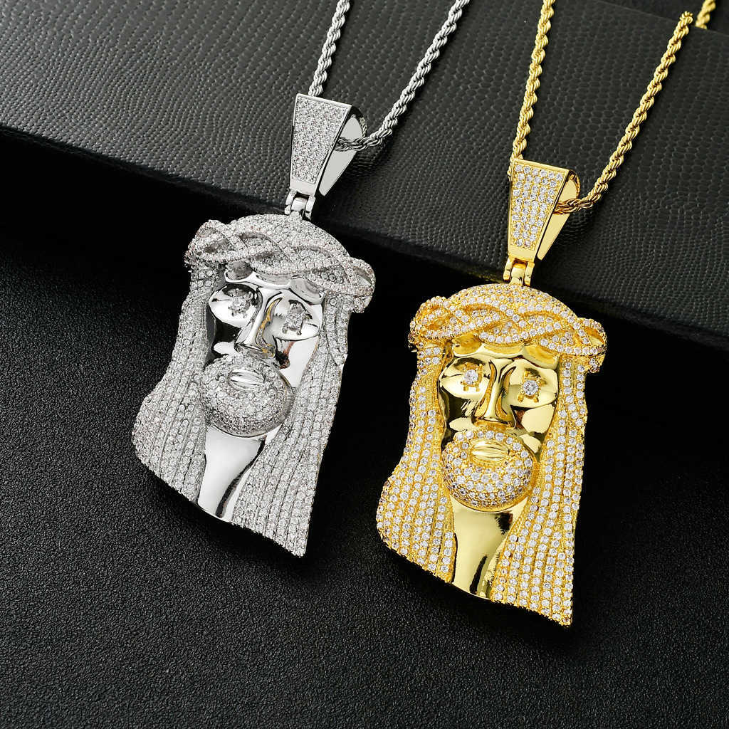 

Retro jesus man avatar hip hop copper zircon men women pendant necklace iced out long Cuban chain link jewelry X0509