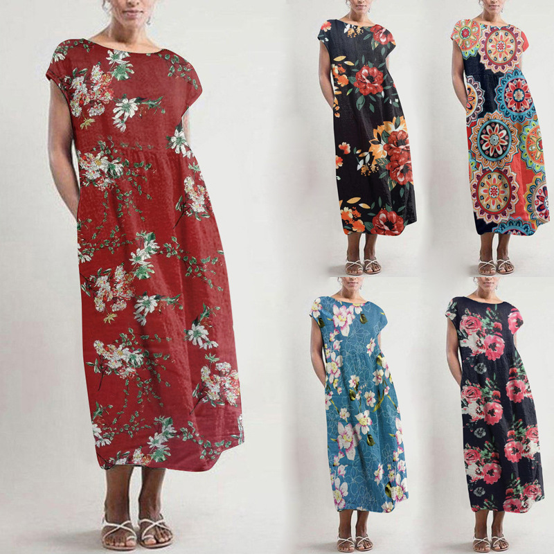 

2021 new popular round neck pocket svels print drs, Black;gray