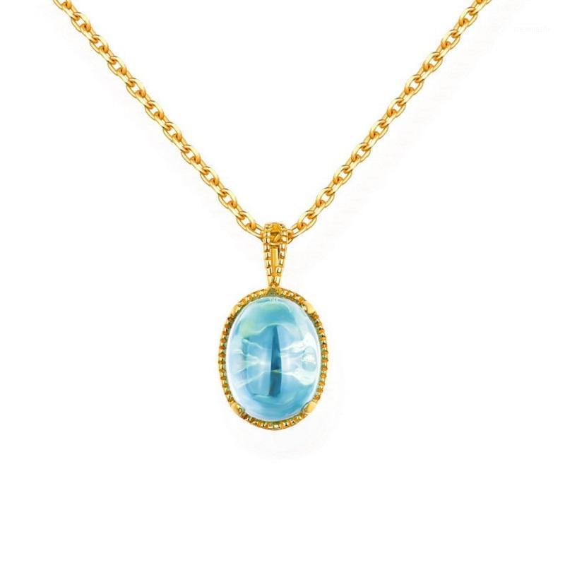 

Sterling Silver Gold Necklaces Pendant Natural Sky Blue Pink Crystal Topaz Necklace Droplets Women Accessories Jewelry Chains