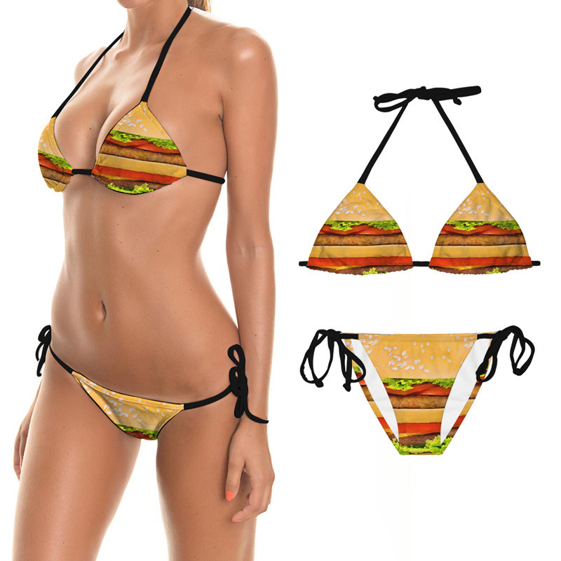 Bikimi split swimsuit women&#039;s food design sexy bandage suspender printed bikini-image-710973724