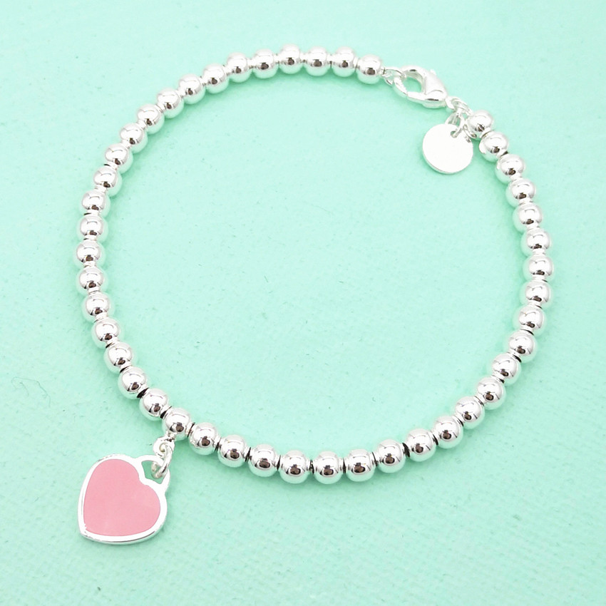 

Ms S925 pure silver enamel classic heart-shaped tags 4 m bead bracelet with America and Europe pop woman holiday gifts