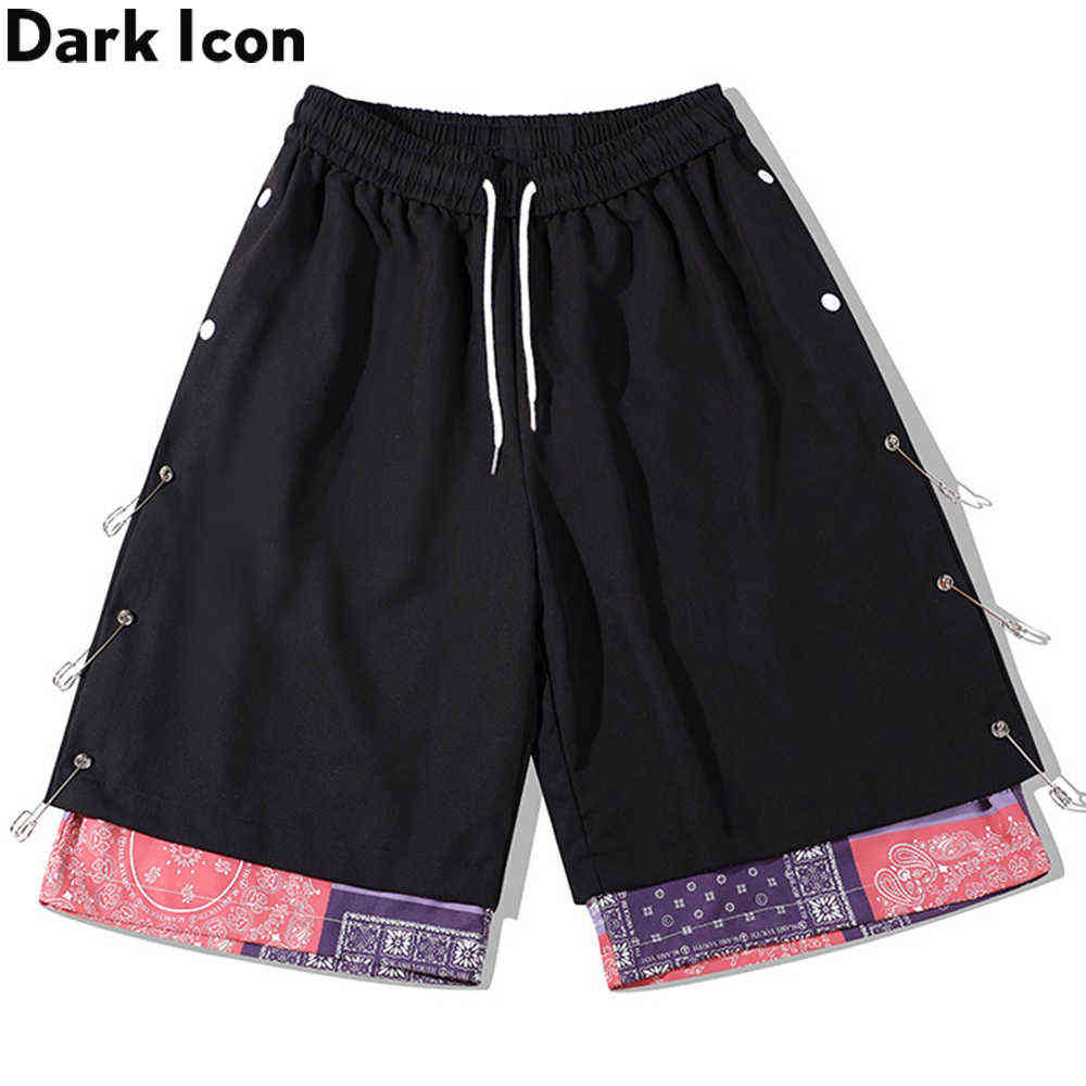 

Bandana Patchwork Street Fashion Men's Shorts Summer Elatic Waist Shorts Man 210603, Black