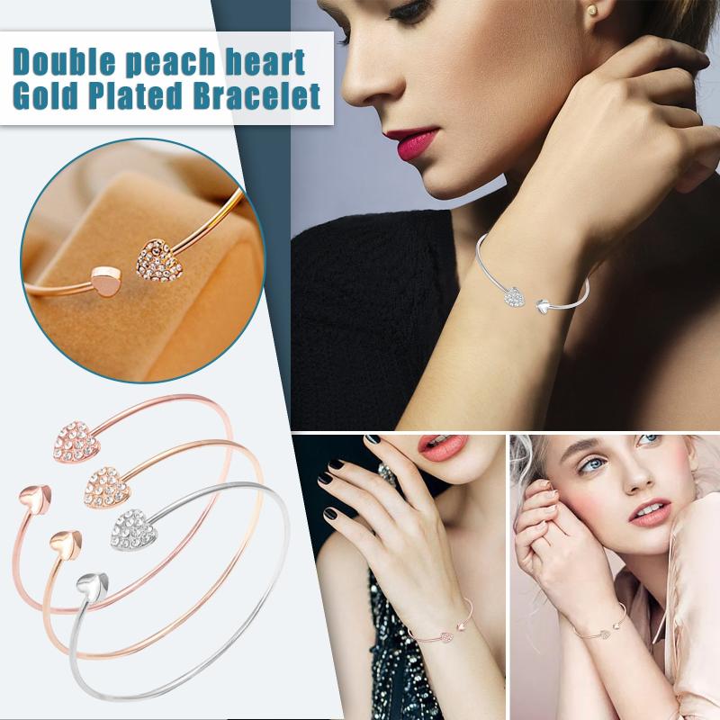 

Bangle Women's Fashion Rhinestone Heart Open Bracelet Adjustable Crystal Elegant Jewelry Female Gift