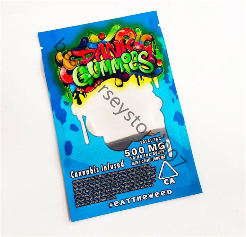 

Holographic 6 Types Dank Gummies Mylar Bag 500MG Edible Stand Pouch D2021 Packaging Zipper Wholesale Price Custom Bags