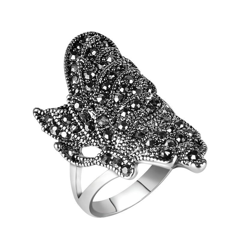 

Cluster Rings Creative Gothic Delicate Black Butterfly Silver Plated Obsidian For Women Upscale Exquisite