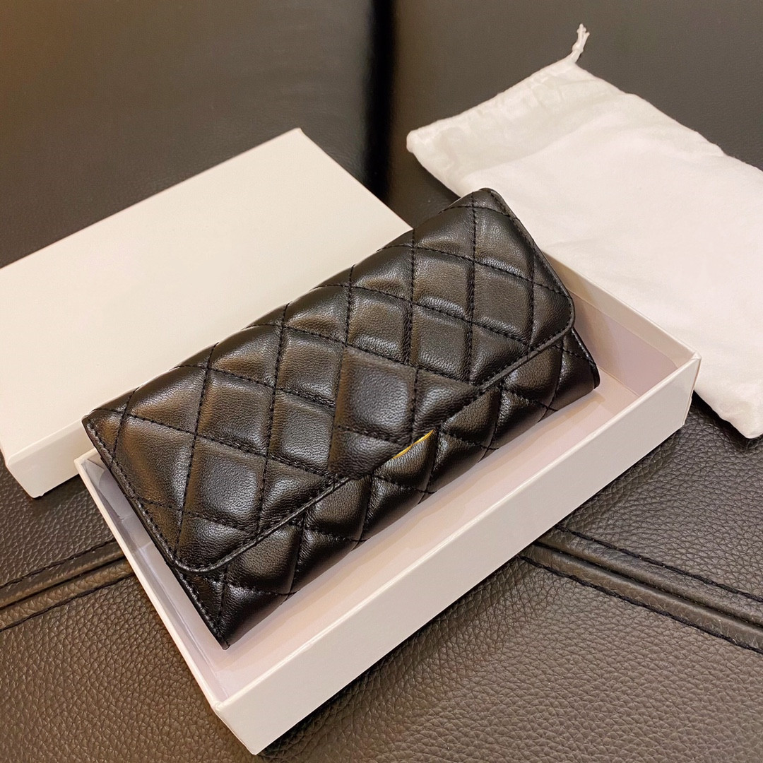 

2021 CC designer package classic plaid, high quality leather, coin wallet, Black