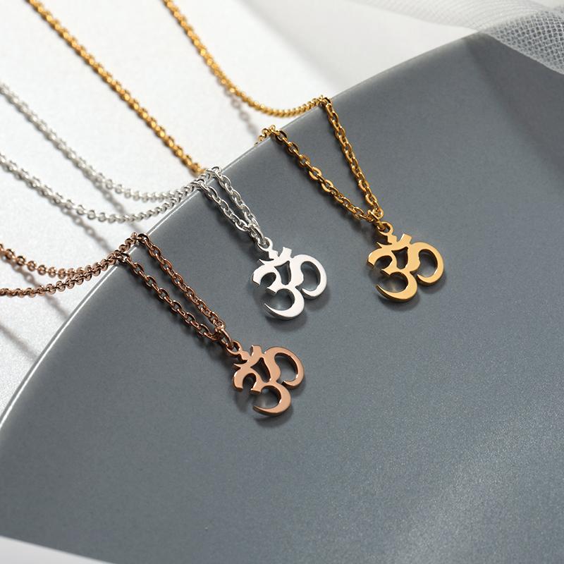 

Pendant Necklaces To Glamour Woman Necklace OM Stainless Steel Golden Buddha Lotus Christmas Gift Collier Femme