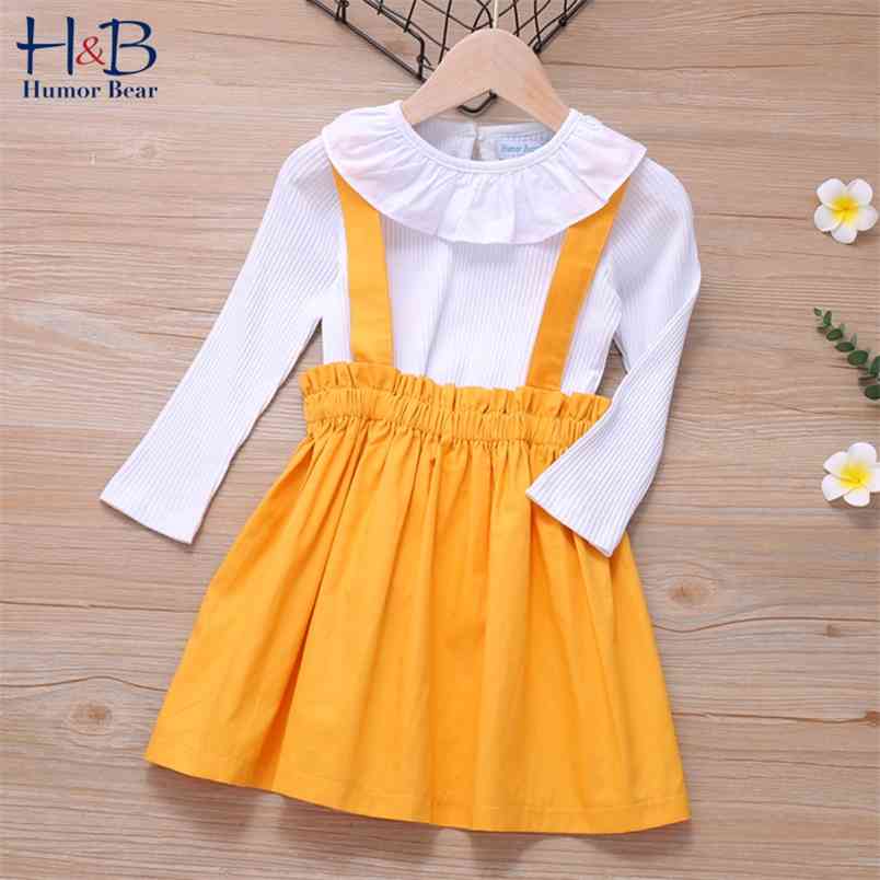 

Girls Clothing Sets Winter Autumn Outfit Doll Collar Long Sleeve +Strap Dress Cute Kids Children Clothes Suit 210611, Btz125 purple