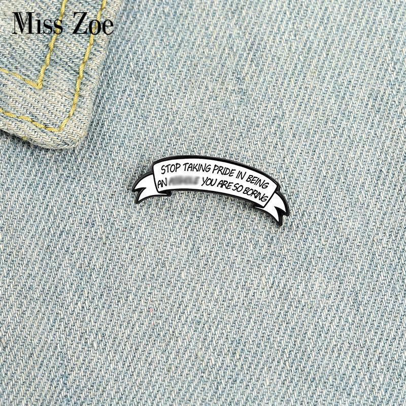 

Pins, Brooches Simple White Banner Enamel Pins Custom Cool Quote Brooch Lapel Badge Bag Cartoon Jewelry Gift For Friends, Gray