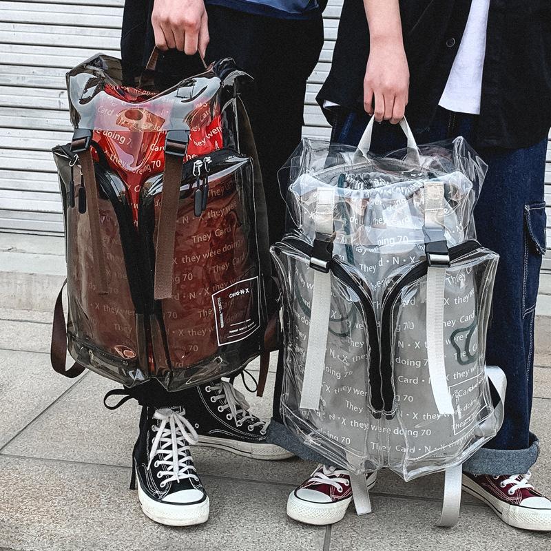 

Backpack Outdoor Multi-functional Drawstring Type Large Capacity Reflective Transparent Tide Brand Couple Plastic, Beige