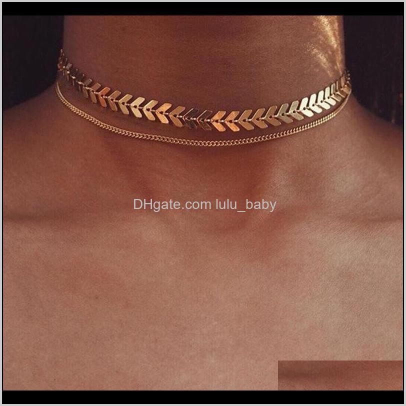 

Chokers Multi Arrow Choker Sequins Two Necklaces Gold Color Fish Bone Double Layers Airplane Necklace Flat Chain C69Ng Kerog