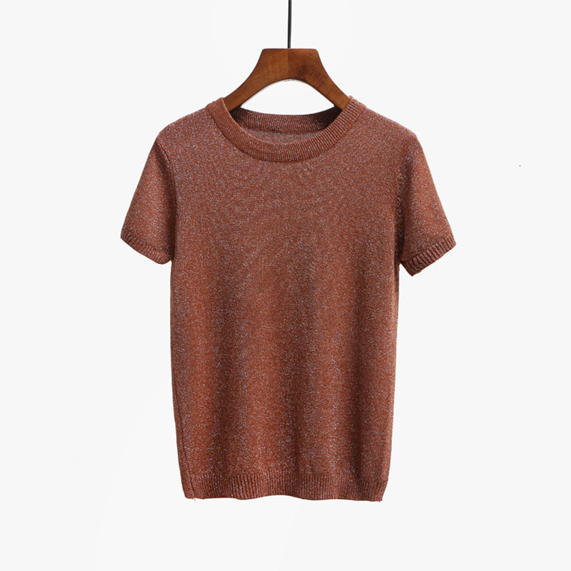 

Women's T-Shirt Fashion Summer Knitted T Shirt Top Tees Short Sleeve Solid Women O-Neck -Shirts Slim Knitwear Drop 4WND