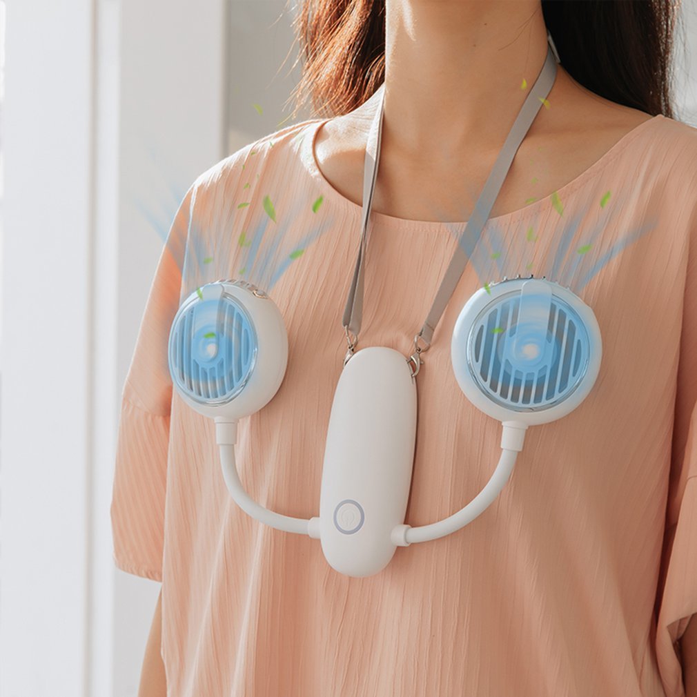 New Handsfree Neck Tape Handsfree Button Usb Dual Fan Mini Air Cooler Summer Portable 4800mah Sarmocare-image-692397879