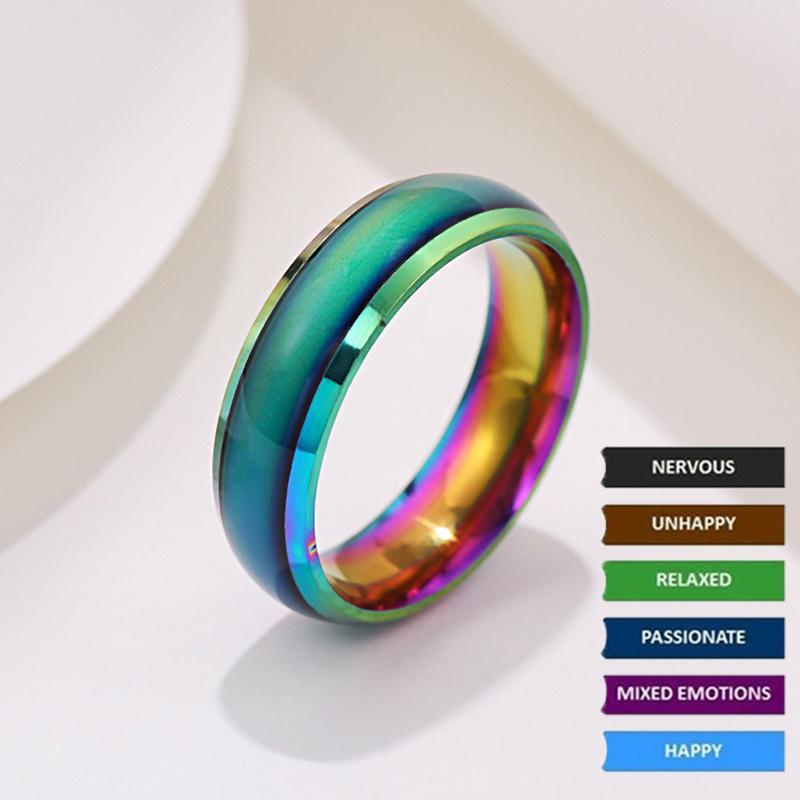 

Cluster Rings 6mm Unisex Changing Color For Women Stainless Steel Mood Feeling Tracker Ring Men Novelty Jewelry Gift Party WC039, Golden;silver