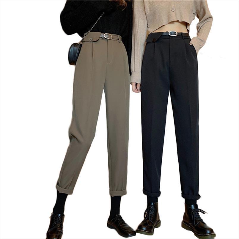 

autumn retro high waist women capris thin cigarette drape nine point black womens casual straight, Black;white