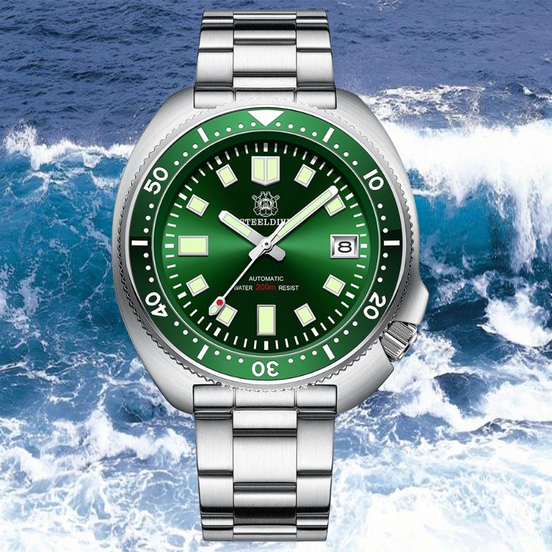 

Wristwatches SD1970 Steeldive Brand 44MM Men NH35 PT5000 Auatomatic Movement Dive Watch With Ceramic Bezel, 70-bl blue no logo