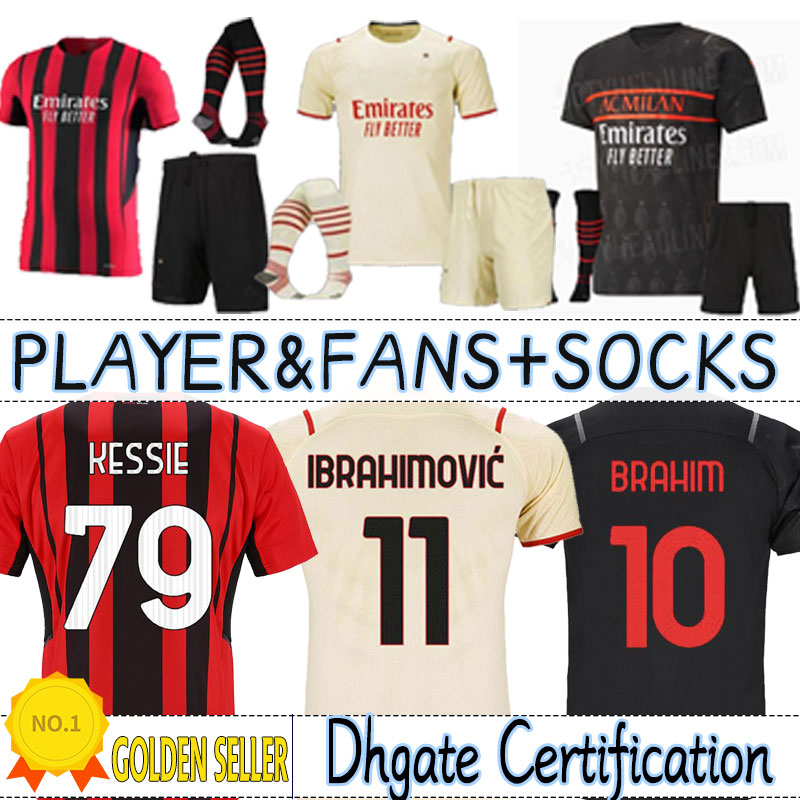 

21/22 Fans Player Version AC Soccer Jerseys milan GIROUD 2021 2022 IBRAHIMOVIC M.MAIGNAN TONALI Kessie THEO ÇALHANOGLU REBIC Men Kids Kits football shirts full set sock, Third