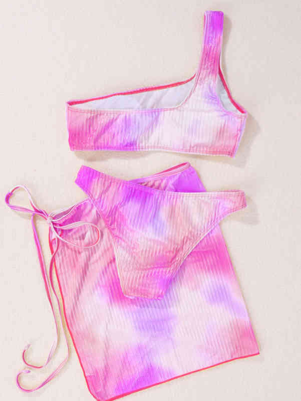 2021 Newest Bikini swimsuit three-piece one-shoulder tie swimwear with a tie-dye print bathing suit high quatity