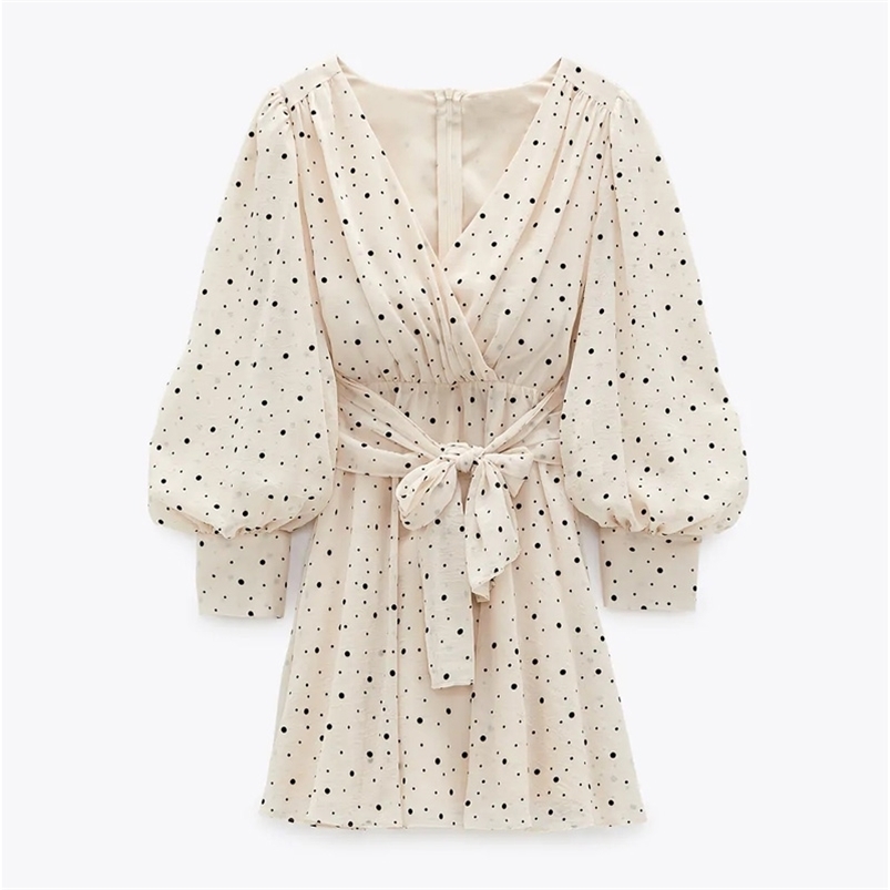 

Za Dress Woman Polka Dot Mini Long sleeve V-neckline Zip fastening White Women' es for Summer 210701