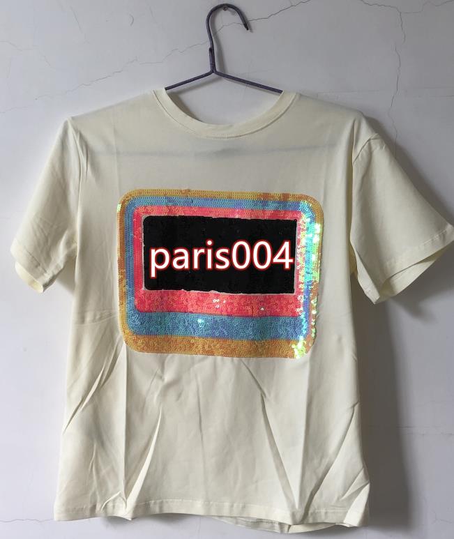 

2020 New Women's luxury chest letter bright short sleeve T-shirts fashion designer T-shirt loose women T Sequins S M L, Pink