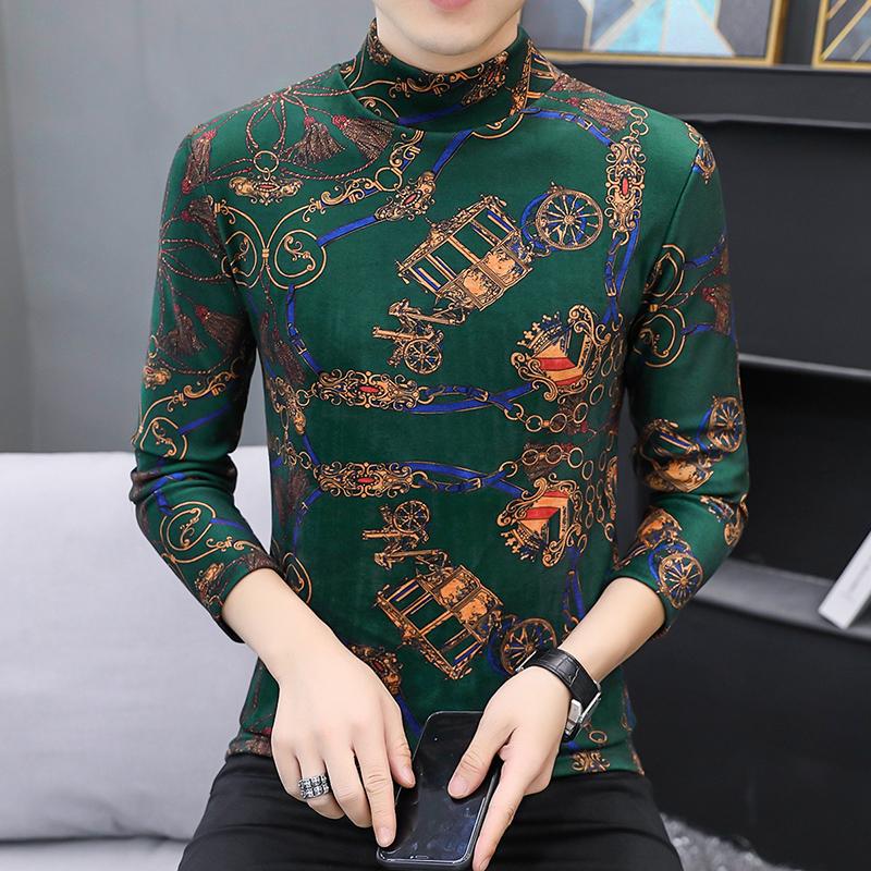 

Men's T-Shirts Green Luxury Turtleneck Velvet Mens Unusual Clothes Products Vintage Designer Stylish Clothing Winter Warm