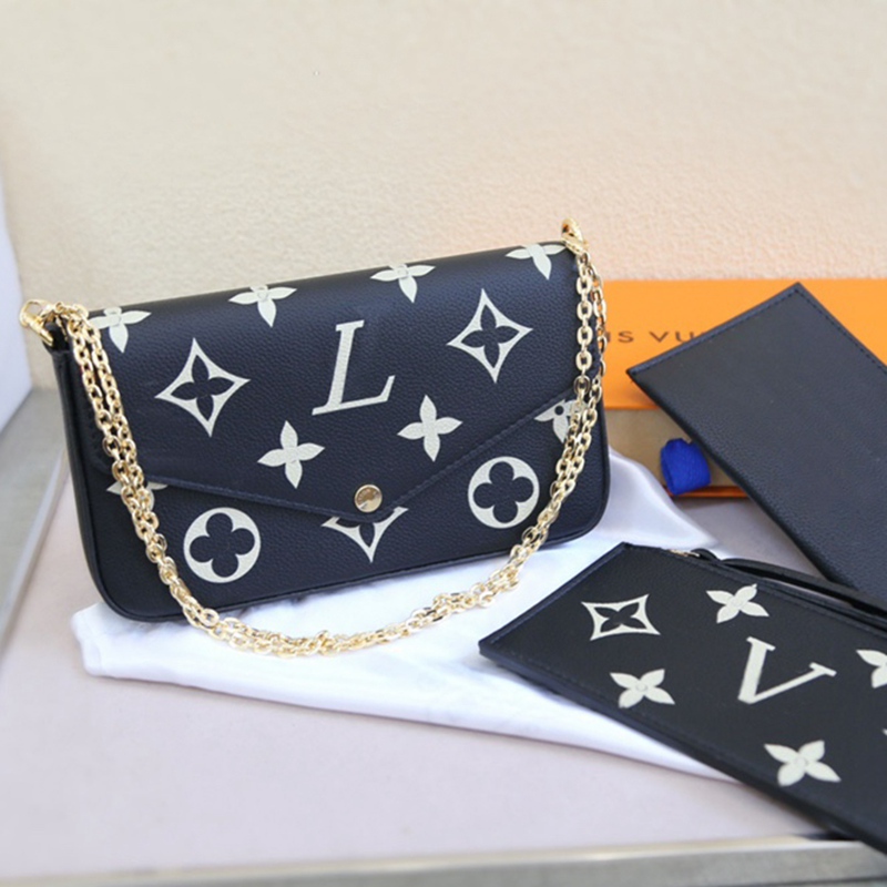 

Women Luxurys Designers Bags 2021 Top Quality Handbag Three-piece Wallet L Old fiower Chain Bag Genuine Leather Messenger Ladies Wallets 8 Colors