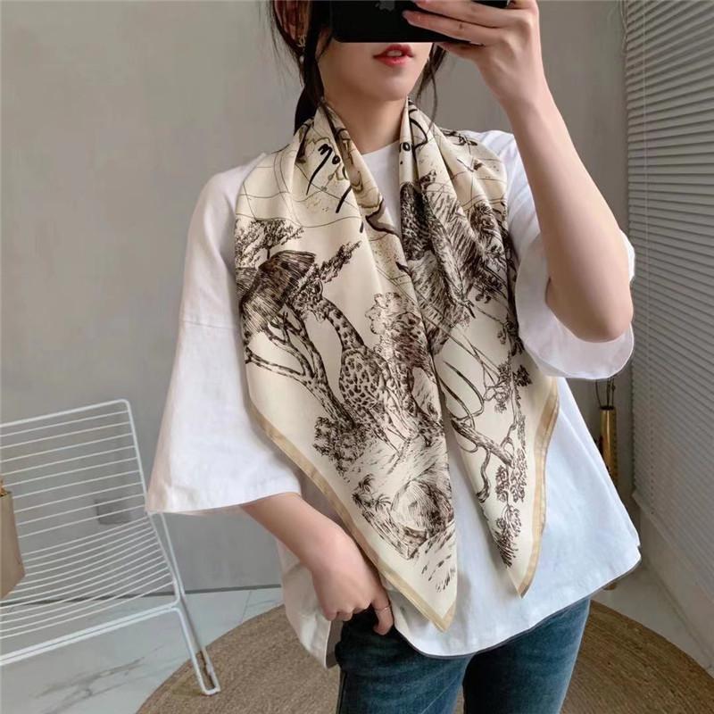 

Scarves Peach-Yao 2021 Designs Twill Scarf Women Large Shawls Stoles Tree Print Square Foulards Femme Wrap Bandana 90x90CM