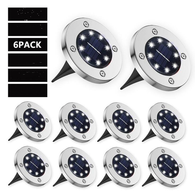 

6Pcs/lot Solar Powered LED Ground Light Garden Landscape Lawn Lamp Buried Lights Outdoor Road Stairs Decking lighting With lightings Sensor D5.0